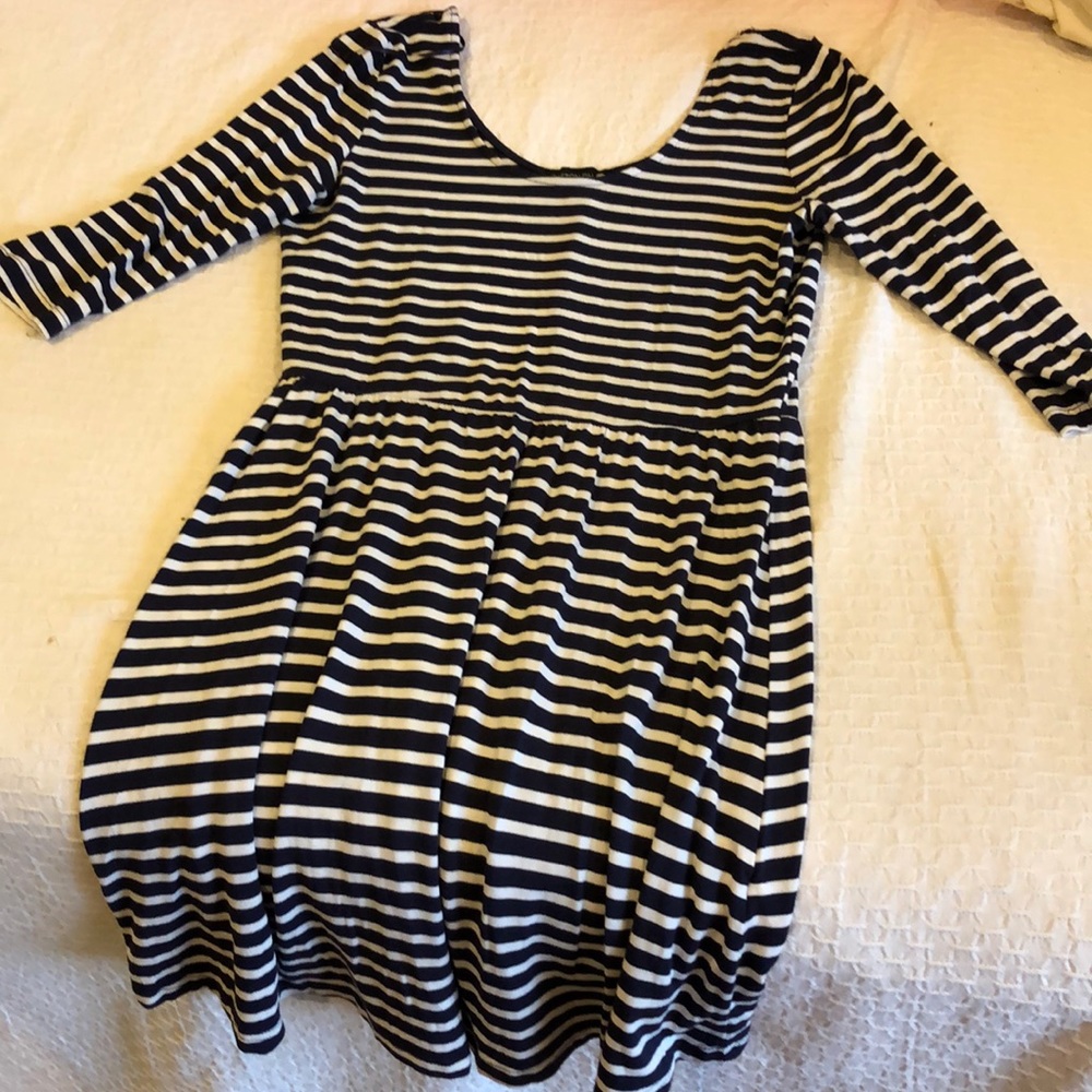 Navy blue and white striped dress